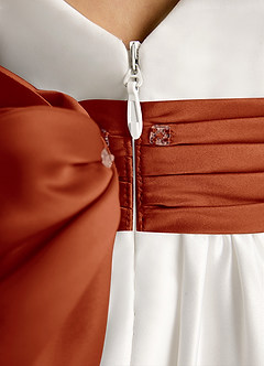 Azazie Sosie Robe Demoiselle D'honneur Fillette Robe Trapèze en Mat Satiné Plissée Ivoire Paprika image6