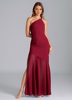 Azazie Tilla At-home Try On Dresses Burgundy Mermaid One Shoulder Chiffon Dress image3