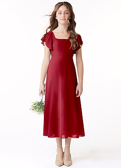 Azazie Bondi Junior Pomegranate A-Line Ruched Chiffon Dress image2