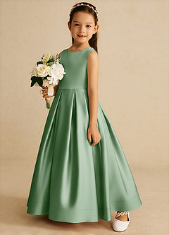 Azazie Cailee Flower Girl Dresses Matcha Ball-Gown Pleated Matte Satin Dress image2