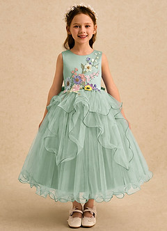 Azazie Savannah Flower Girl Dresses Agave Ball-Gown Lace Tulle Dress image3