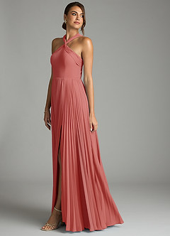 Azazie Afra Robes de demoiselle d'honneur Robe Trapèze en Mousseline de soie Plissée Antique Rose image4