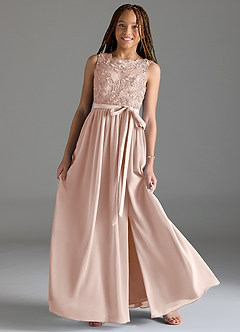Azazie Elly Junior Abito A-Line in Chiffon Pizzo Petalo Di Rosa image1