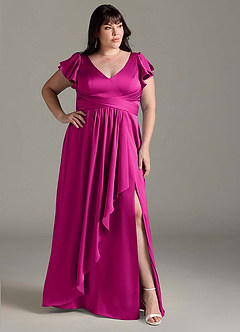 Azazie Omari Vestidos de damas de honor Vestido de Fucsia de Satén Elástico de Corte en A image10