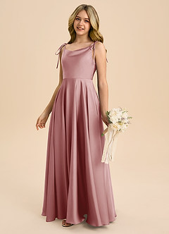 Azazie Popsy Junior Dusty Rose A-Line Bow Stretch Satin Dress image7