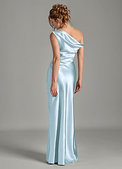 Azazie Emerson Bridesmaid Dresses Sky Blue Mermaid Off the Shoulder Metallic Satin Dress image2