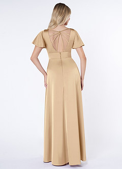 Azazie Lani Brautjungfernkleider A-Linie Volantärmel Stretch-Satin Kleid Champagner image2