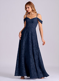 Azazie Marley Final Sale Dark Navy A-Line Off the Shoulder Floral Burnout Convertible Dress image3