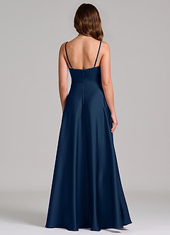 Azazie Amani Bridesmaid Dresses Dark Navy A-Line Pleated Stretch Satin Dress image5