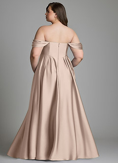 Azazie Loisa Robes de demoiselle d'honneur Robe Trapèze en Satin extensible Épaules dénudées Rose Anglais image9