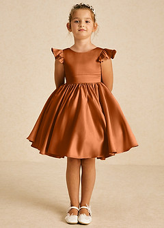 Azazie Tootsie Flower Girl Dresses Copper A-Line Bow Matte Satin Dress image3
