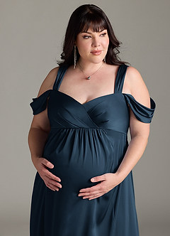 Azazie Rhea Abiti da damigella d'onore premaman Abito A-Line Plissettato a Spalla Scoperta Raso Elasticizzato Floor-Length image11
