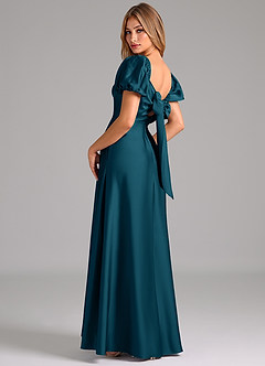Azazie Fatima Brautjungfernkleider A-Linie Plissee Stretch-Satin Kleid Tintenblau image2