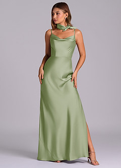 Azazie Yazmine Final Sale Dusty Sage Mermaid Pleated Stretch Satin Dress image1