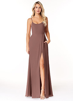 Azazie Moira Robes de demoiselle d'honneur Robe Trapèze en Mousseline de soie Décolleté Expresso image1