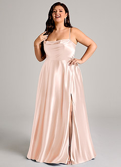 Azazie Elle Jurken voor bruidsmeisjes Jurk van Metaalachtig Satijn met A-Lijn met Zakken Rosé Goud image9