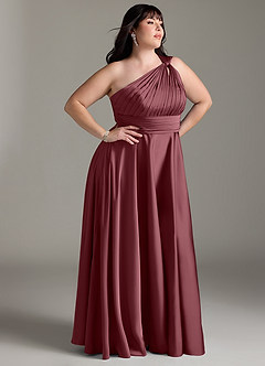 Azazie Charlize Bridesmaid Dresses Desert Rose A-Line One Shoulder Stretch Satin Dress image12