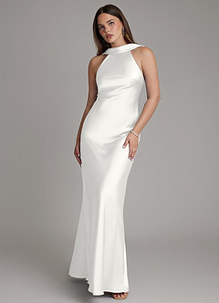 Azazie Dimitra Bridesmaid Dresses White A-Line Pleated Stretch Satin Dress image1