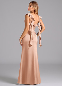Azazie Adi Bridesmaid Dresses Rose Gold A-Line Pleated Stretch Satin Dress image6