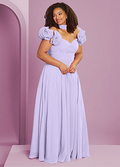 Barbie ♥ Azazie Robes de demoiselle d'honneur Robe Trapèze Convertible en Mousseline de soie Épaule décolletée Lilas image12