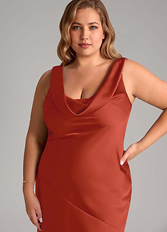 Azazie Rylina Bridesmaid Dresses Rust Mermaid Stretch Satin Dress image11