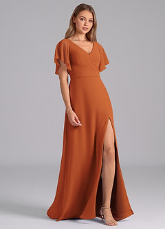 Azazie Ambrosia Bridesmaid Dresses Cinnamon A-Line Pleated Chiffon Dress image5