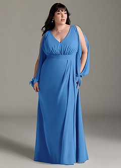 Azazie Matilda Robes de demoiselle d'honneur Robe Trapèze en Mousseline de soie Manche longue Geai Bleu image13