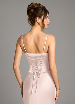 Azazie Reverie Bridesmaid Dresses Blushing Pink Mermaid Corset Stretch Satin Dress image6