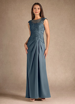 Azazie Santa Barbara Mother of the Bride Dresses Twilight Sheath Pleated Stretch Satin Dress image4