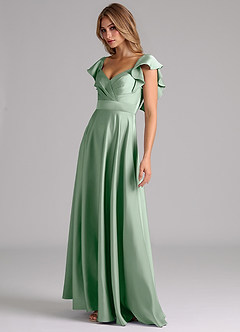 Azazie Leilani Bridesmaid Dresses Agave A-Line Ruched Stretch Satin Dress image8