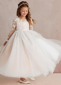 Azazie Elodie Robe Demoiselle D'honneur Fillette Robe Princesse en Dentelle Ivoire Rose Anglais image2