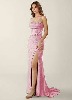 Esme Powder Pink Two-piece Corset Stretch Satin Mermaid Prom Dress image4