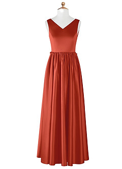 Azazie Hathaway Junior Abito A-Line in Raso Elasticizzato Fiocco Ruggine image7