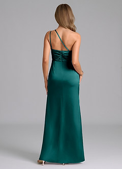 Azazie Eren Bridesmaid Dresses Peacock Mermaid One Shoulder Stretch Satin Dress image3