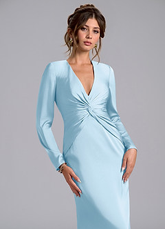 Azazie Tria Robes de demoiselle d'honneur Robe Sirène en Satin extensible Manche longue Bleu Ciel image5