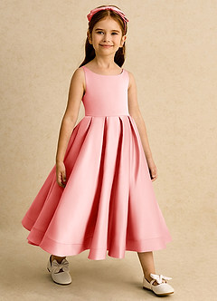 Azazie Babs Blumenmädchenkleider Ballkleid Plissee Matte Satin Kleid Koralle image4