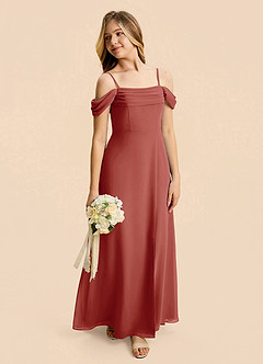 Azazie Lilly Junior Terracotta A-Line Pleated Chiffon Dress image5