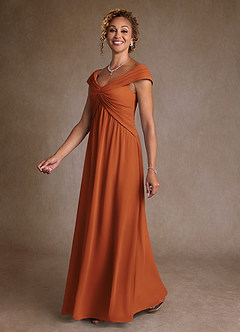 Azazie Myrtle Abiti per la Madre della Sposa Abito A-Line in Chiffon Plissettato Cannella image4