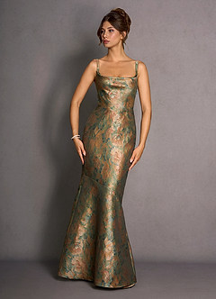 Vestido Verde Azulado Vintage Largo Calantha image6