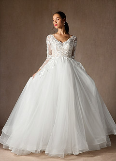 Azazie Freya Wedding Dresses Diamond White Champagne A-Line Sequins Tulle Dress image1