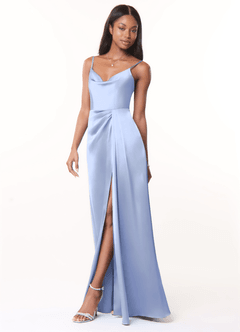 Azazie Brielle Bridesmaid Dresses Ice A-Line Cowl Spaghetti Straps Stretch Satin Dress image3