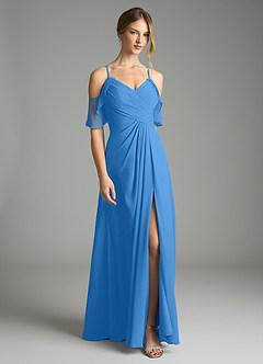 Azazie Dakota Bridesmaid Dresses Blue Jay A-Line V-Neck Pleated Chiffon Dress image3