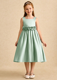 Azazie Peaches Flower Girl Dresses Agave A-Line Bow Matte Satin Dress image1