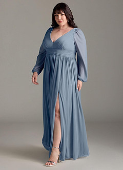 Azazie Norah Bridesmaid Dresses Twilight A-Line V-Neck Long Sleeve Chiffon Dress image11