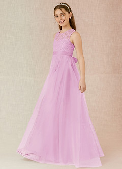 Azazie Georgette Junior Candy Pink A-Line Lace Tulle Dress image3