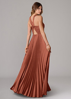 Azazie Afra Bridesmaid Dresses Clay A-Line Pleated Stretch Satin Dress image2