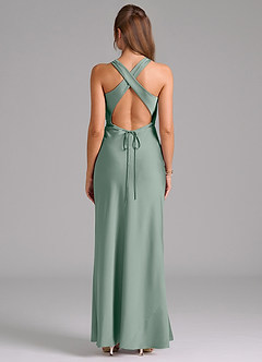 Azazie Evadne Bridesmaid Dresses Silver Sage Sheath Pleated Stretch Satin Dress image2