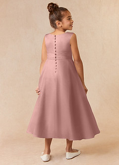 Azazie Lindy Blumenmädchenkleider A-Linie Plissee Matte Satin Kleid Roségold image6