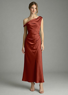 Azazie Emerson Bridesmaid Dresses Terracotta Mermaid Off the Shoulder Stretch Satin Dress image5