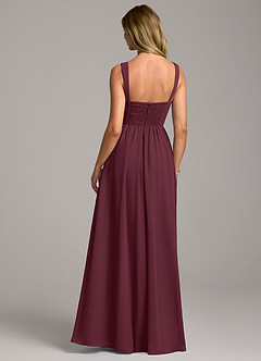 Azazie Rosaline Bridesmaid Dresses Cabernet A-Line Side Slit Chiffon Dress image6